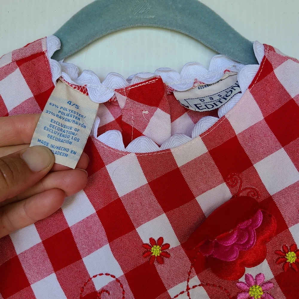 VINTAGE red gingham picnic plaid summer sundress girls size 4/5